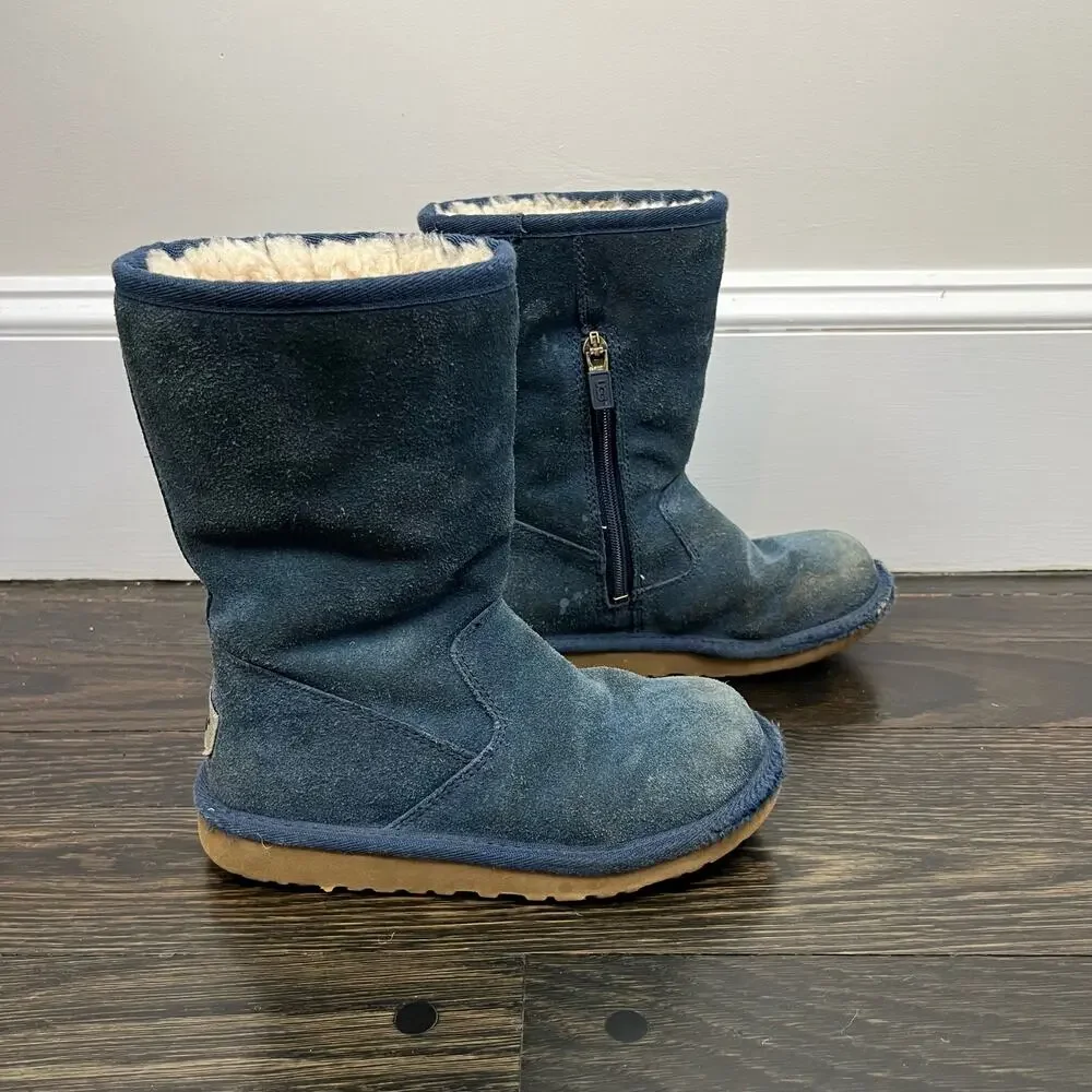 Ugg Australia K Lil Sunshine Side Zip Navy Blue Boots 12